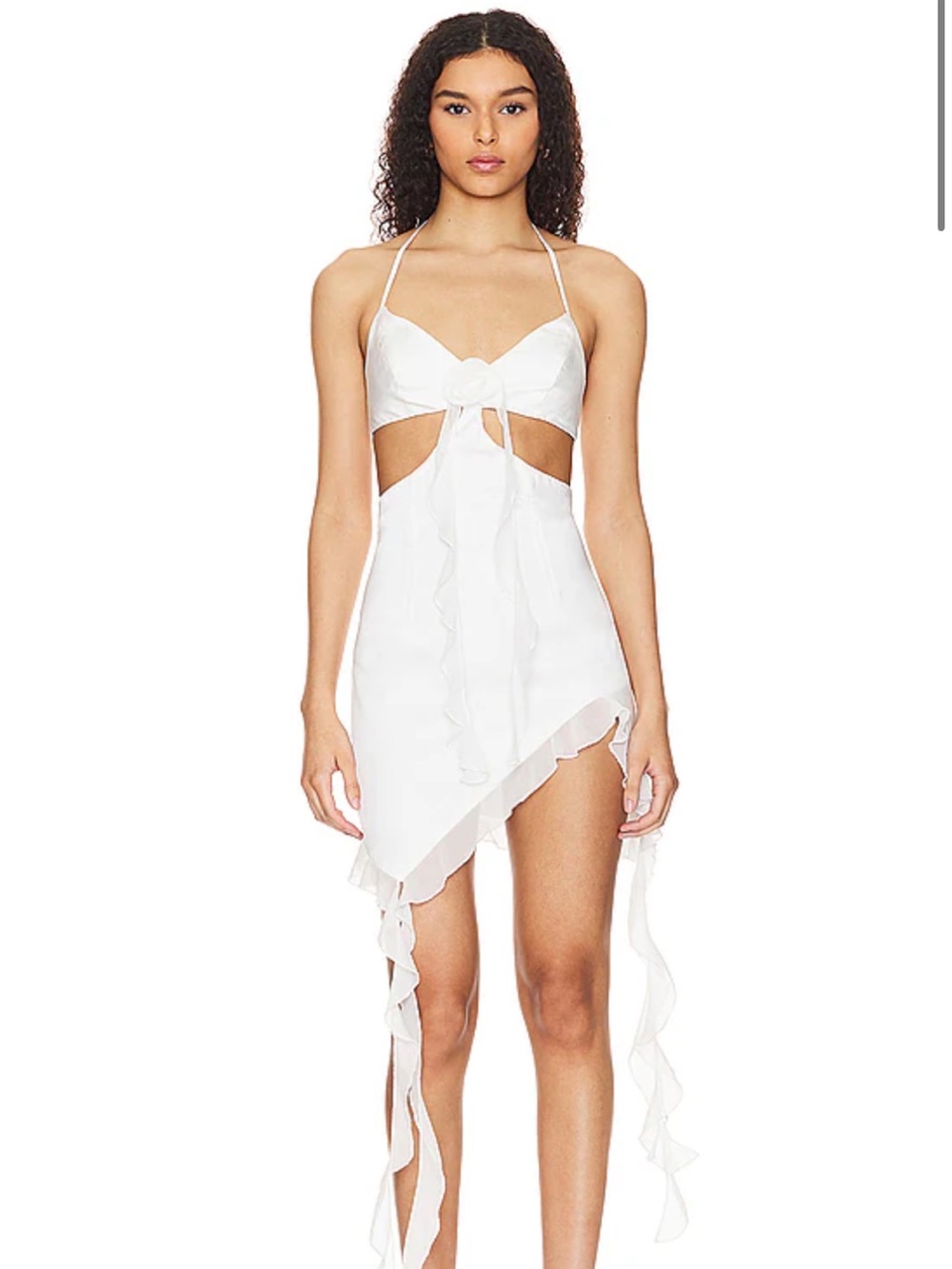 White Tie-Front Cutout Mini Dress